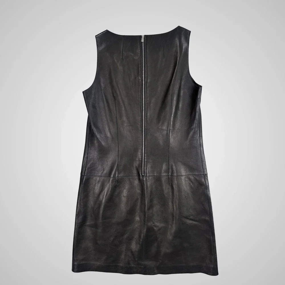 Michael Kors Collection  Black Leather Shift Dress Size 10 Made in Italy Y2K